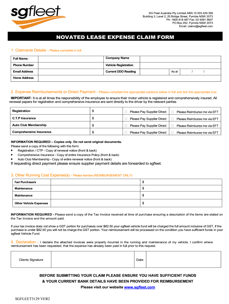 Sg Fleet Reimberstment Fill Online Printable Fillable Blank 