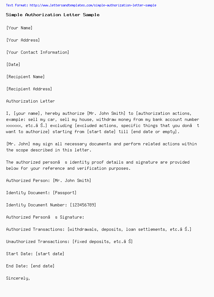 Simple Authorization Letter Sample