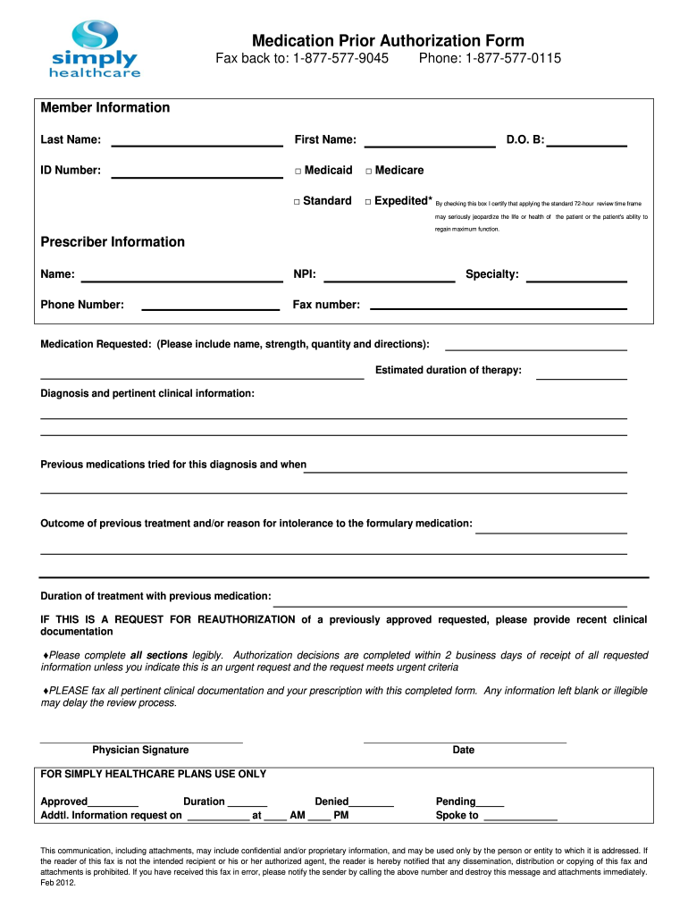 Simply Healthcare Authorization Forms Fill Out And Sign Printable PDF