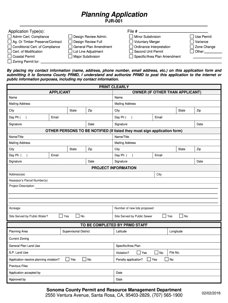 Sonoma County Planning Application Fill Online Printable Fillable 