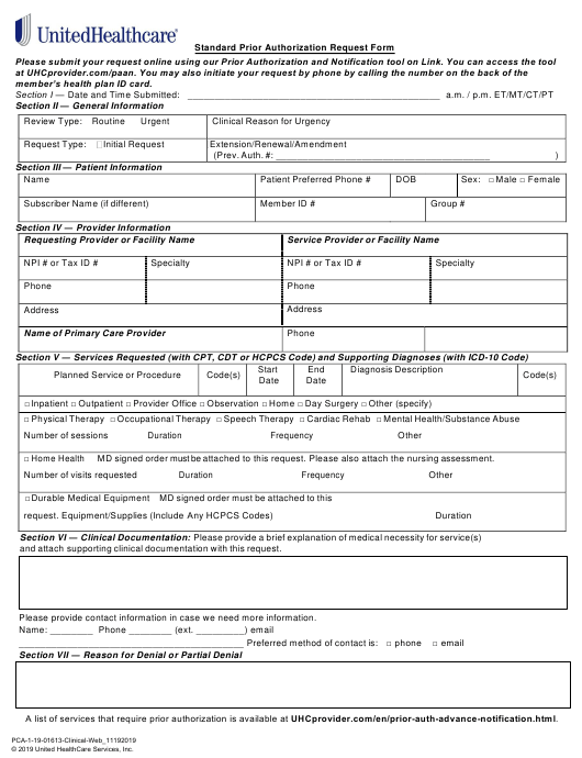 Standard Prior Authorization Request Form Unitedhealthcare Download 