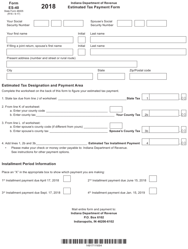 State Form 46005 ES 40 Download Fillable PDF Or Fill Online Estimated 