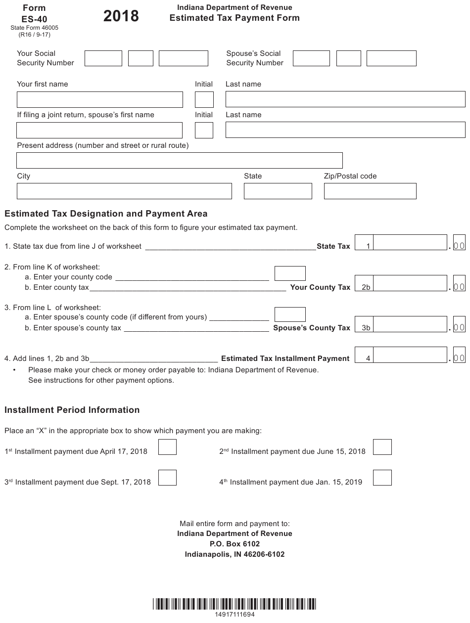 State Form 46005 ES 40 Download Fillable PDF Or Fill Online Estimated