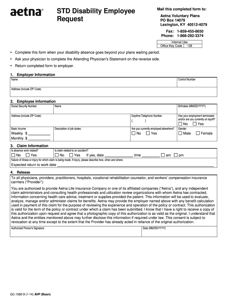 STD Claim BFormb Aetna Fill And Sign Printable Template Online US 