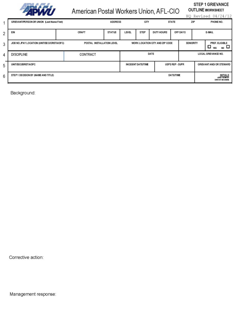 Step 1 Grievance Worksheet Apwulocal197