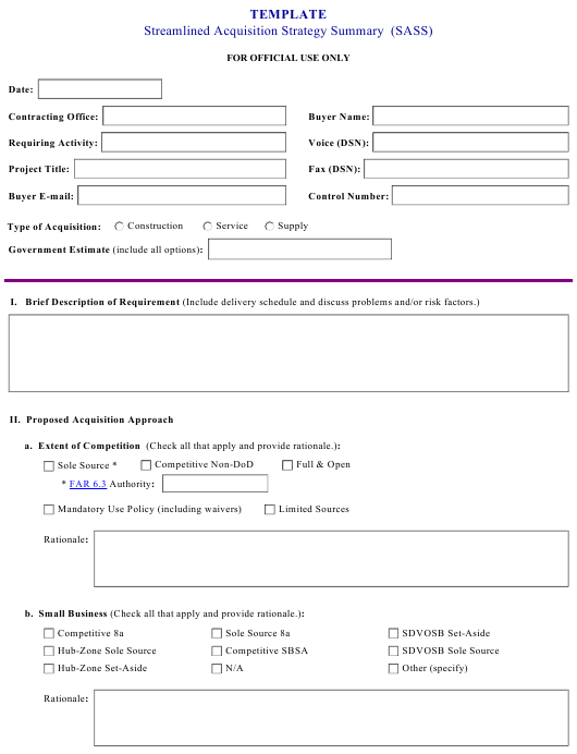 Streamlined Acquisition Strategy Summary Template Download Fillable PDF