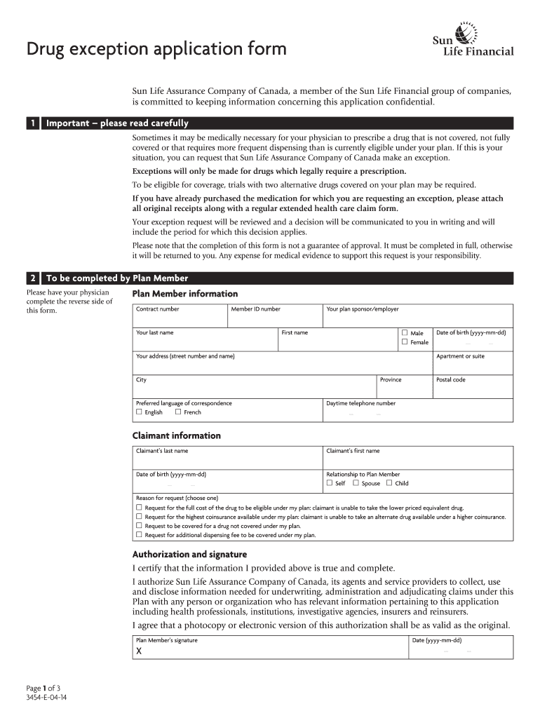 Sunlife Drug Exception Form Fill Out And Sign Printable PDF Template 