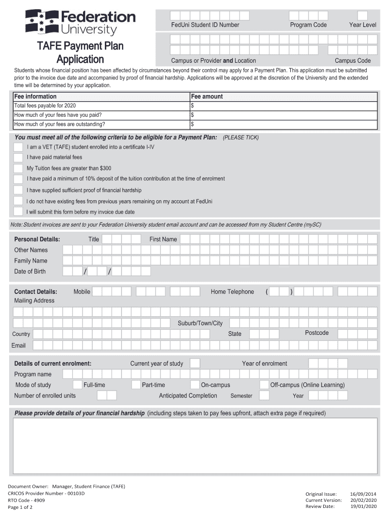 TAFE Payment Plan Fill Out And Sign Printable PDF Template SignNow