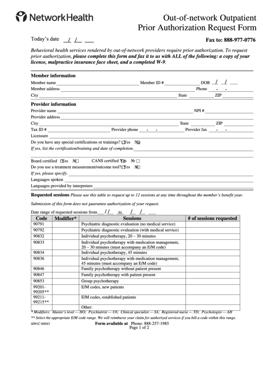 Top Network Health Prior Authorization Form Templates Free To Download 