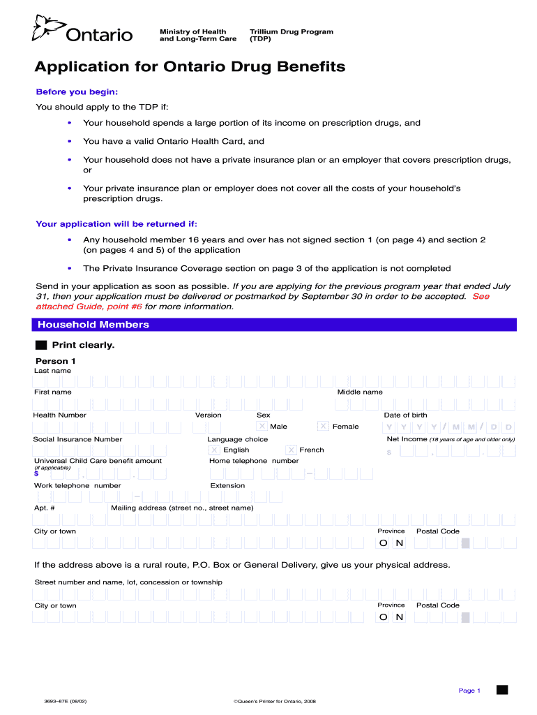 Trillium Drug Program Application Fill Online Printable Fillable 