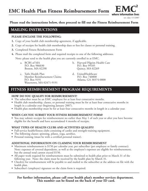 Tufts Health Plan Fitness Reimbursement Form FitnessRetro