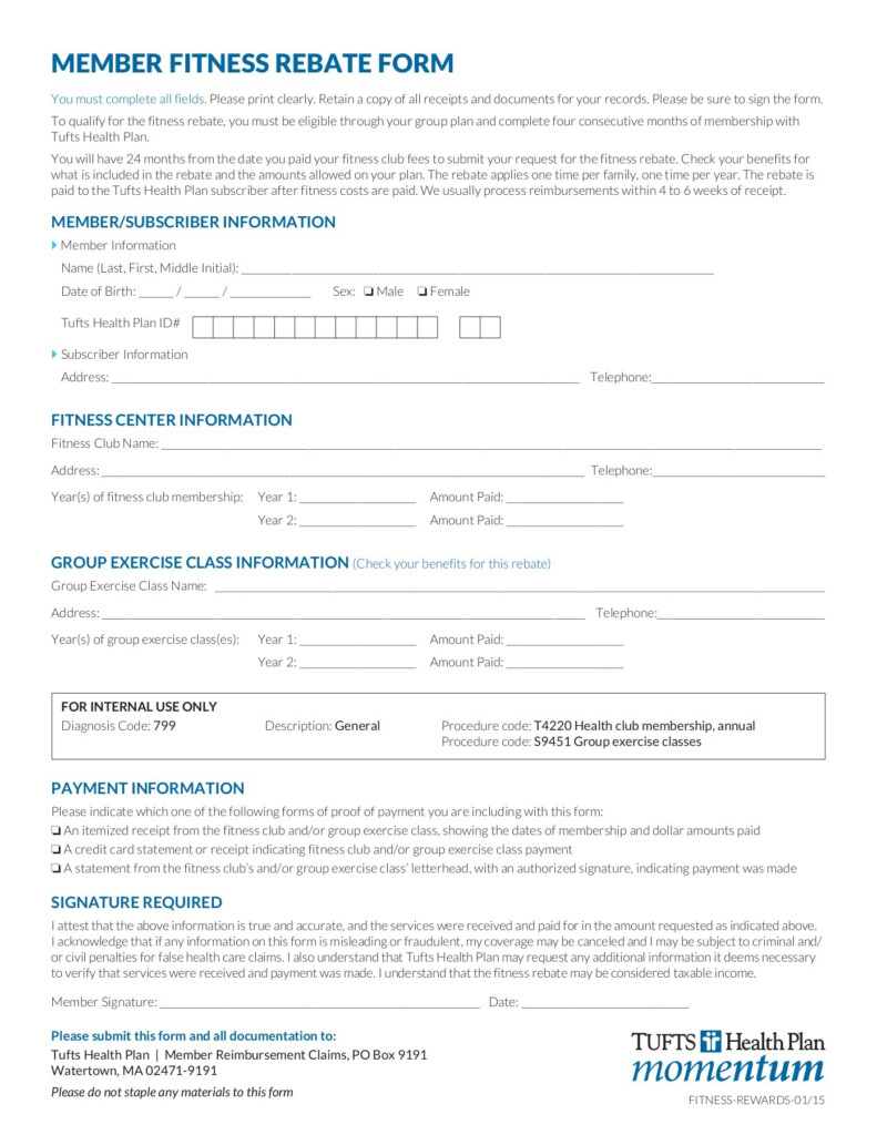 Tufts Health Plan Fitness Reimbursement Form FitnessRetro