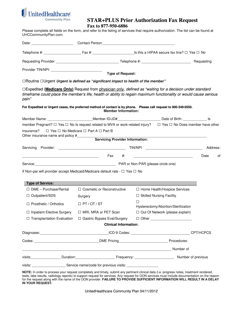 Uhc Community Plan Prior Authorization Form Fill Out And Sign