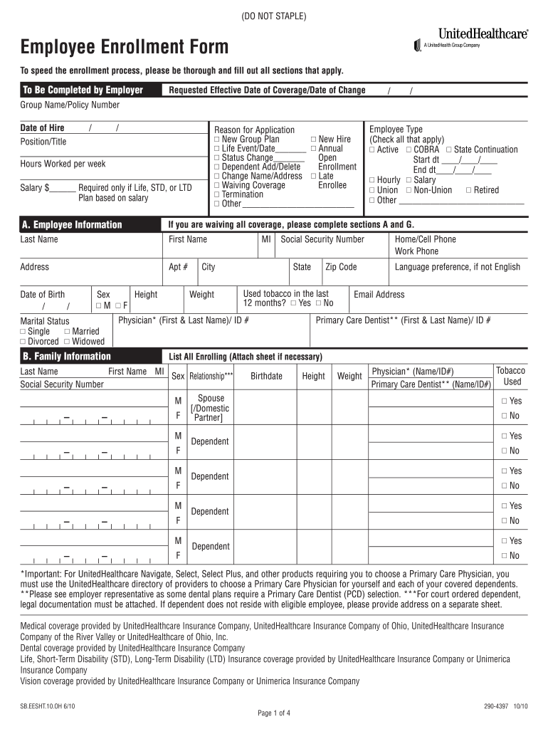 United Healthcare Employee Enrollment Form 2019 Fill Online