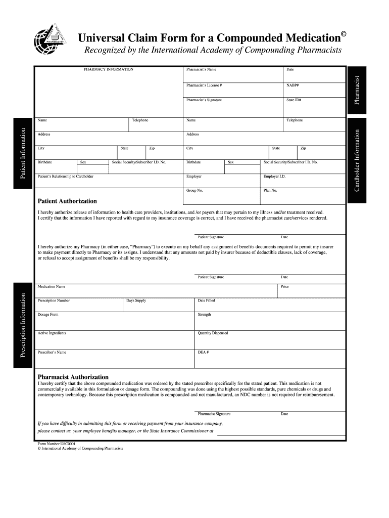 Universal Claim Form For A Compounded Medication Fill Online