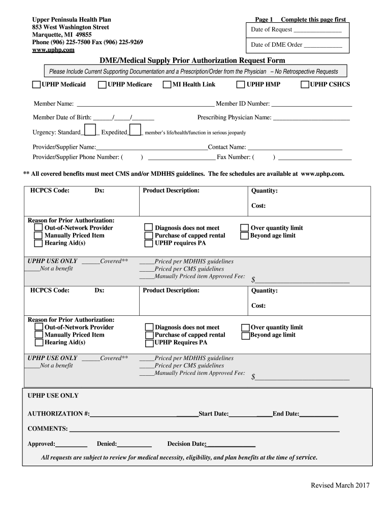 UPHP Upper Peninsula Health Plan Fill Out And Sign Printable PDF 