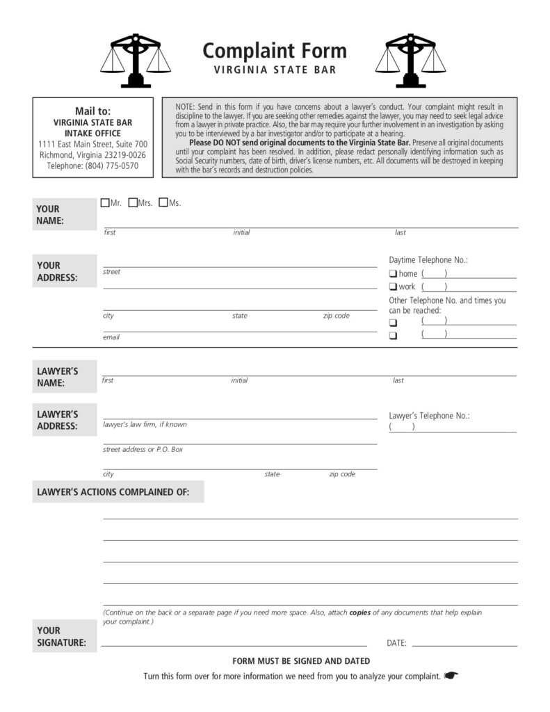 Virginia state bar complaint form blank Need To Impeach