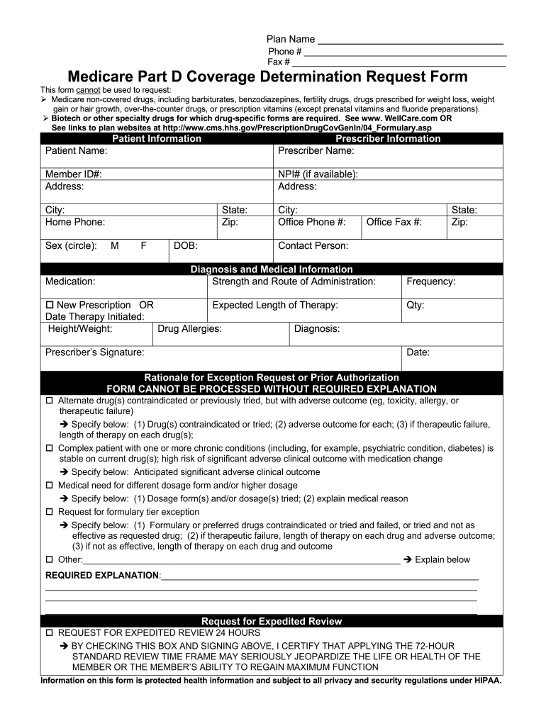 Wellcare Medicare Part D Coverage Determination Request Form Fill And