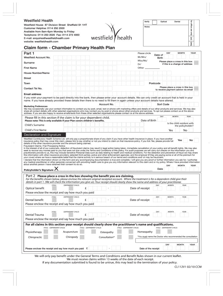 Westfield Health Claim Form Fill Out And Sign Printable PDF Template 