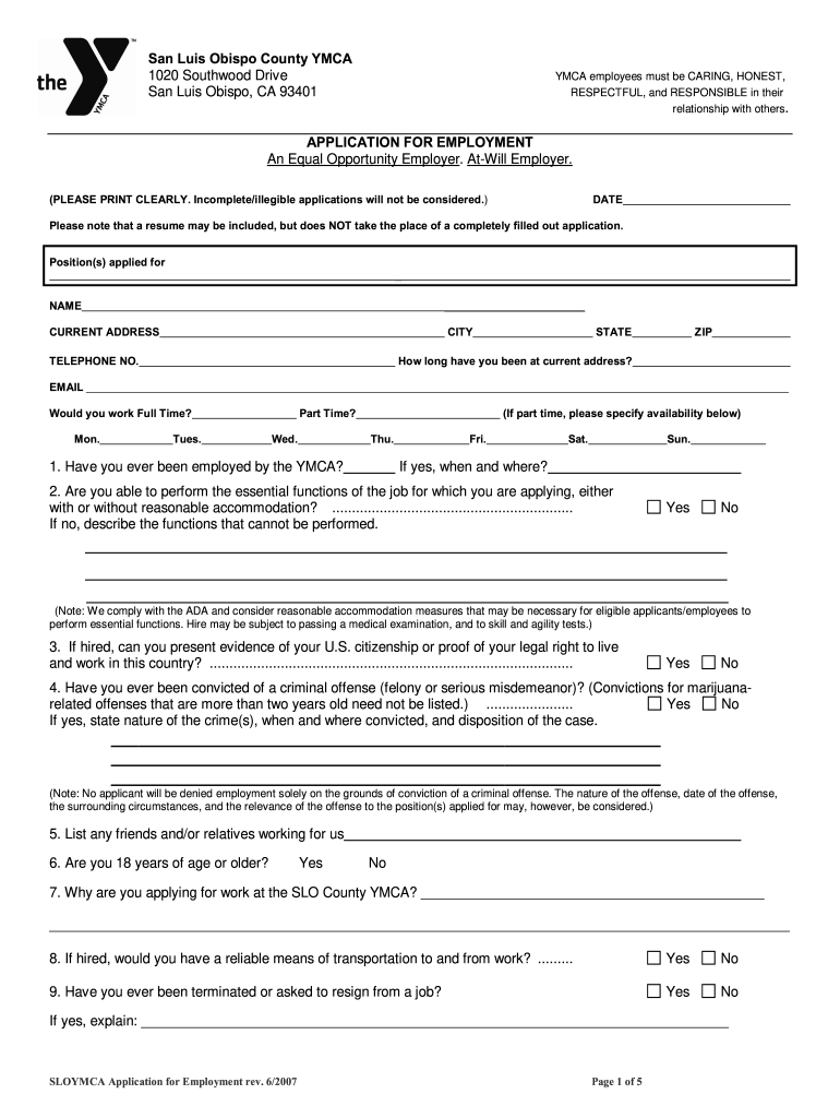 Ymca Application Fill Out And Sign Printable PDF Template SignNow