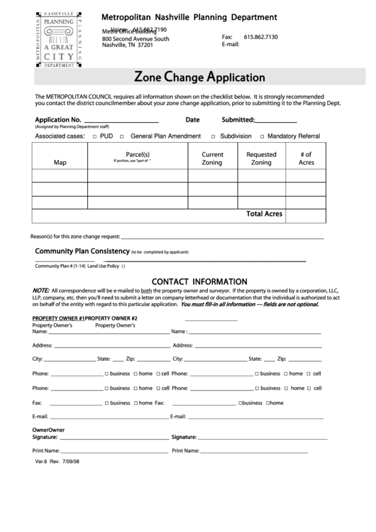 Zone Change Application Form Metropolitan Nashville Planning 