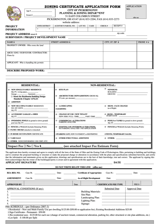 Zoning Certificate Application Form Printable Pdf Download