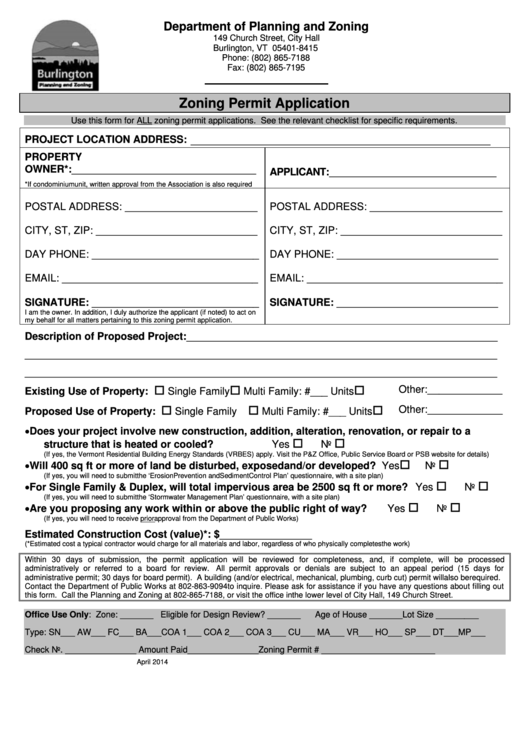 Zoning Permit Application Department Of Planning And Zoning Form 