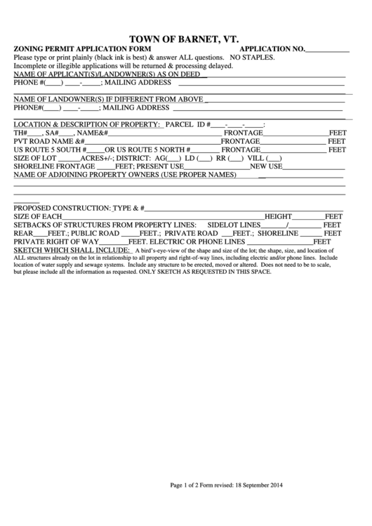 Zoning Permit Application Form Town Of Barnet Printable Pdf Download