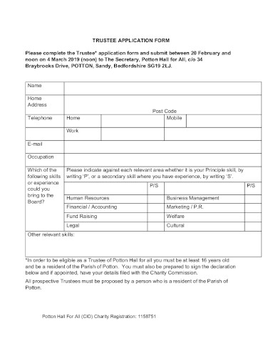 10 Charity Trustee Application Form Templates In PDF Word Free 