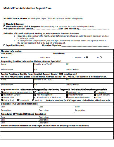 15 Medical Prior Authorization Form Templates PDF DOC