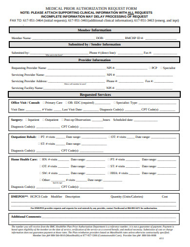 15 Medical Prior Authorization Form Templates PDF DOC