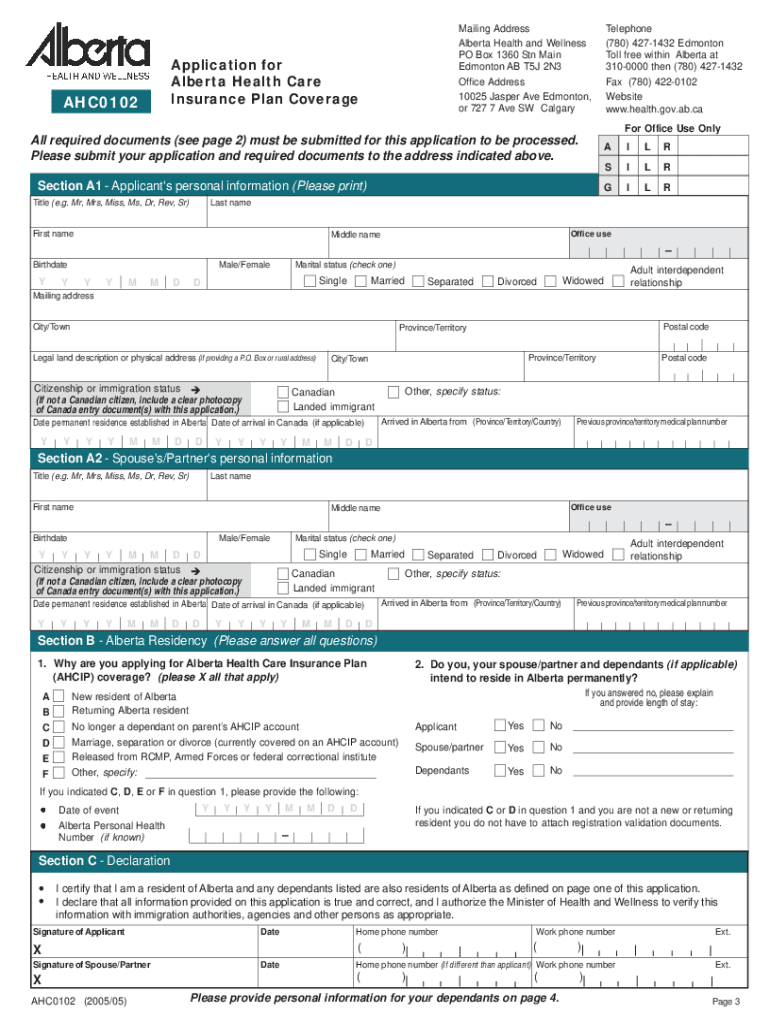 2005 Form Canada AHC0102 Fill Online Printable Fillable Blank 