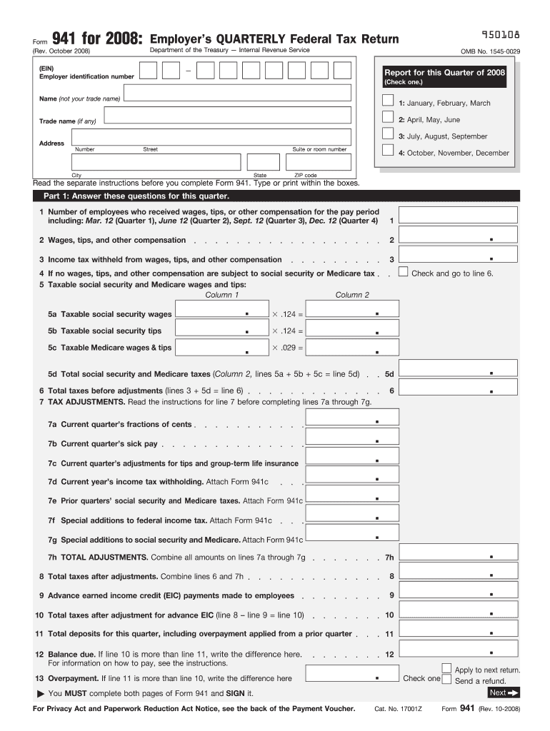 2008 Irs Form 941 Fill Out Sign Online DocHub