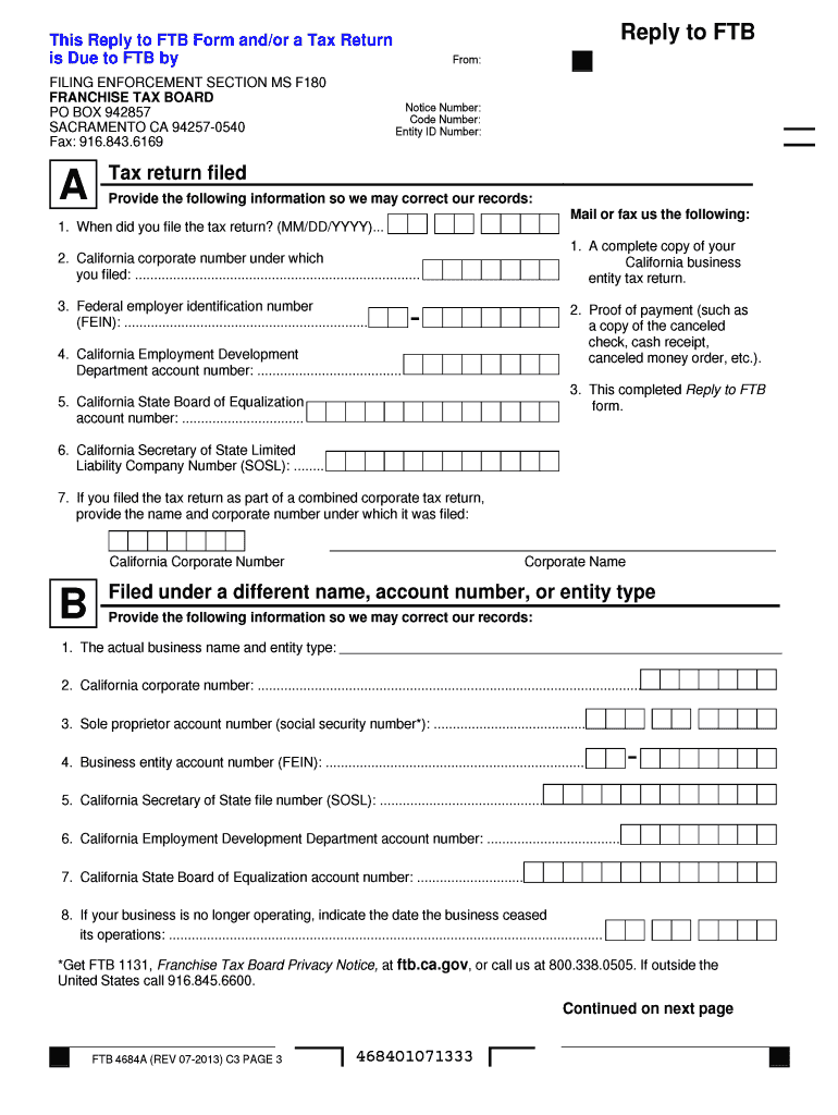 2013 2023 Form CA FTB 4684A MEO Fill Online Printable Fillable Blank 