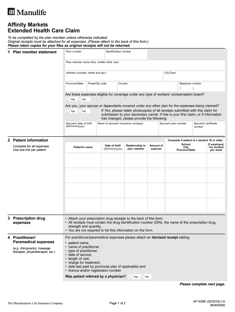 2015 2021 Form Manulife AF1039E Fill Online Printable Fillable Blank 
