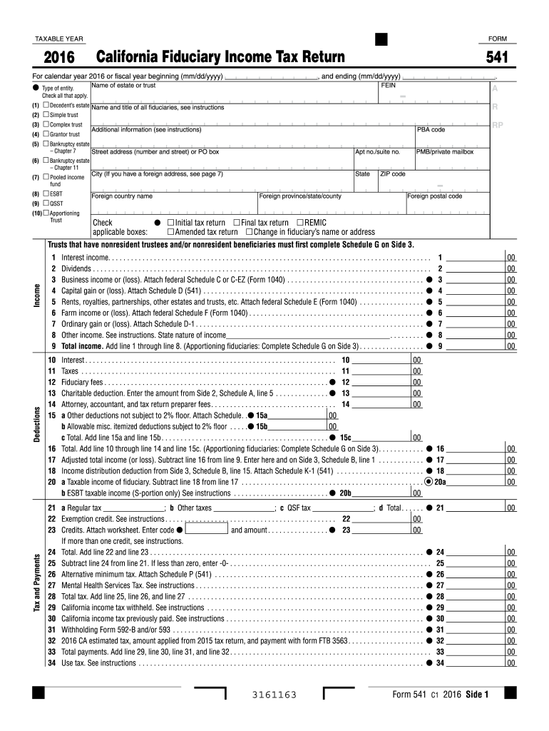 2016 Form CA FTB 541 Fill Online Printable Fillable Blank PdfFiller