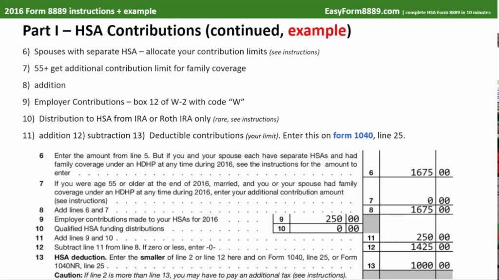 2016 HSA Form 8889 Instructions And Example YouTube