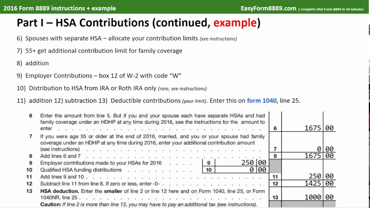 2016 HSA Form 8889 Instructions And Example YouTube