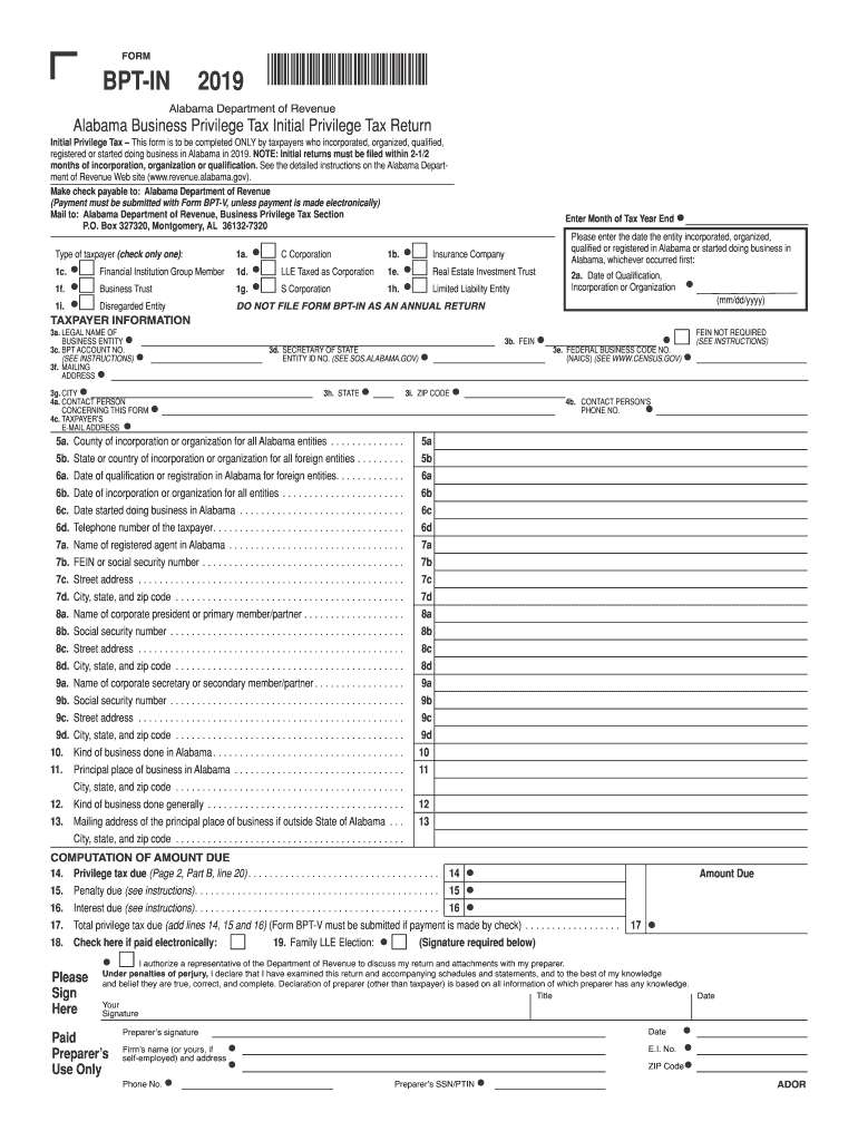 2019 Form AL BPT IN Fill Online Printable Fillable Blank PdfFiller