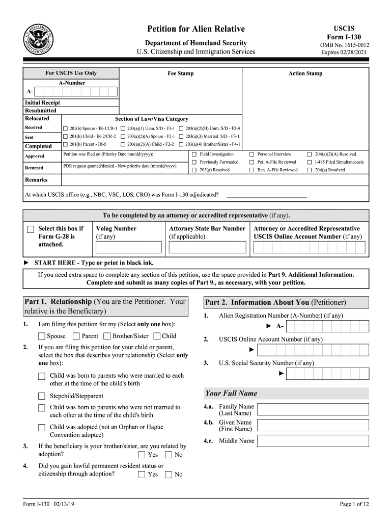 2019 Form USCIS I 130 Fill Online Printable Fillable Blank PdfFiller