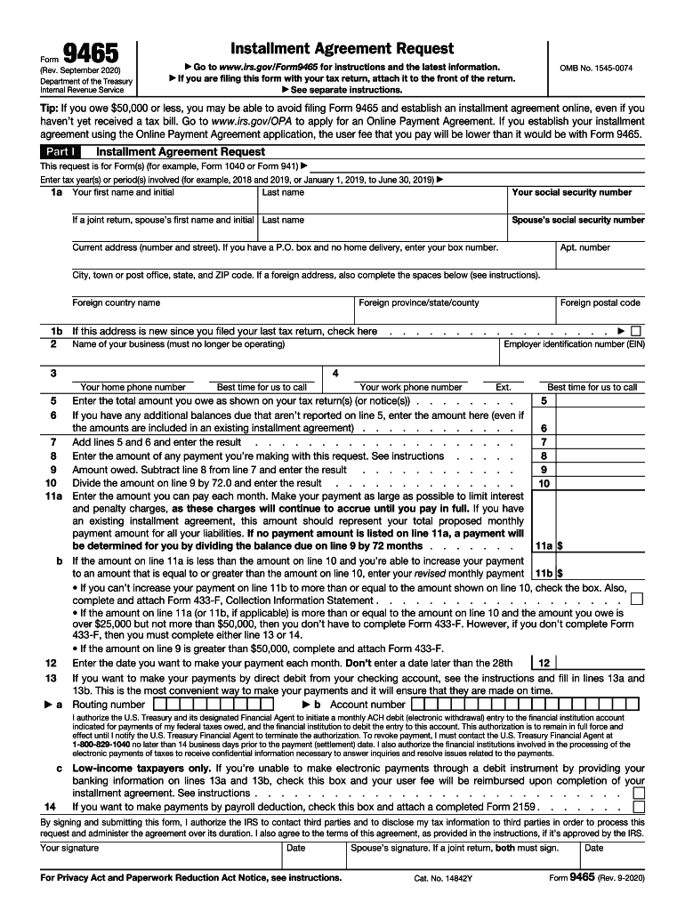 2020 2023 Form IRS 9465Fill Online Printable Fillable Blank PdfFiller