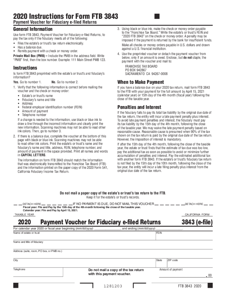 2020 Form CA FTB 3843 Fill Online Printable Fillable Blank PdfFiller