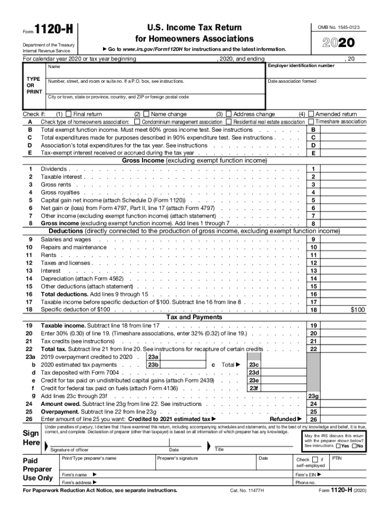 2020 Form IRS 1120 H Fill Online Printable Fillable Blank PdfFiller