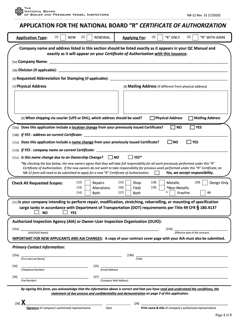 2020 NBBI Form NB 12 Fill Online Printable Fillable Blank PdfFiller