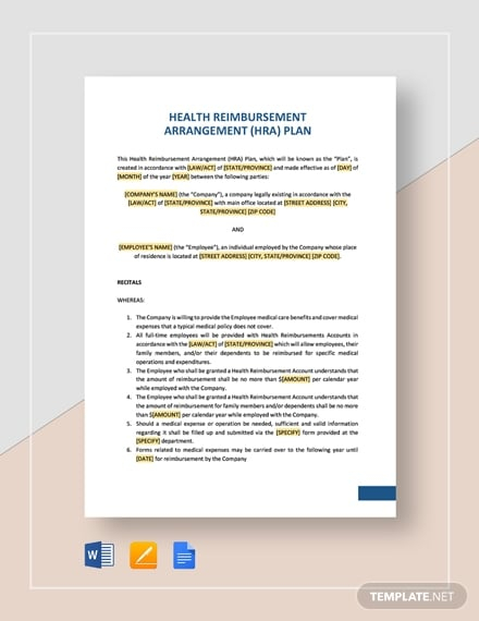 8 Health Reimbursement Arrangement Templates In Docs Word Pages 