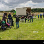 A Queue Forms At The Anglesey Show For Donkey Rides Stock Photo Alamy