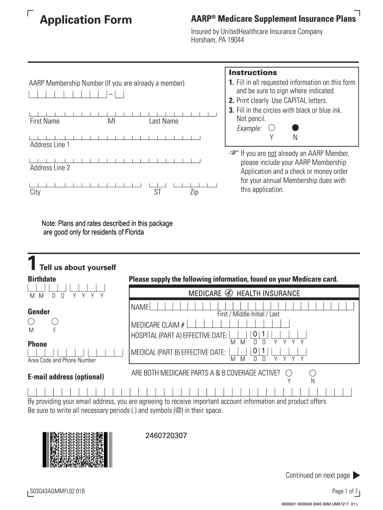 AARP Medicare Supplement Insurance Plans Application Form 2017 Fill