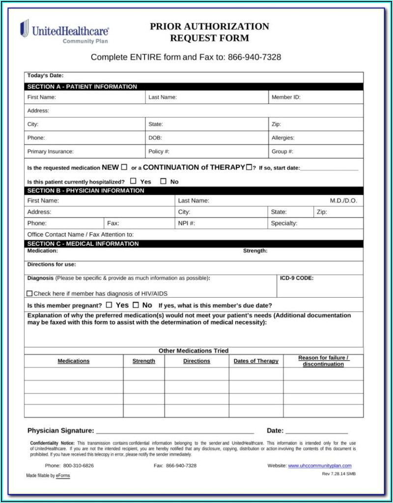 Aarp United Healthcare Prior Authorization Form Form Resume 