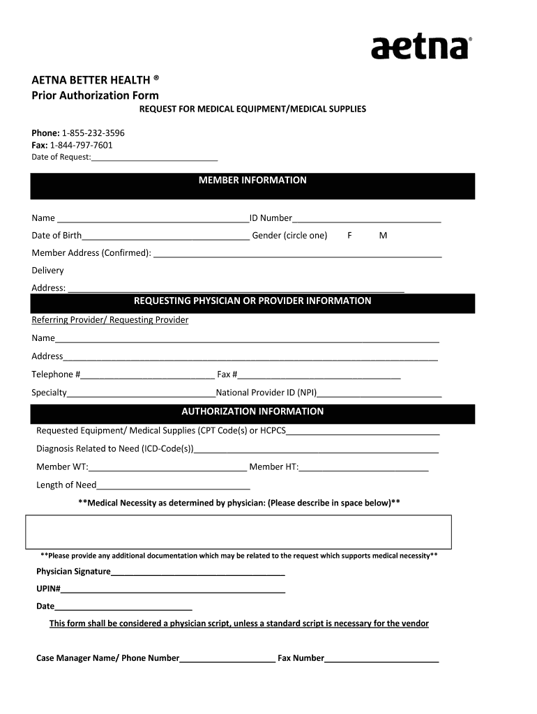 Aetna Medicare Prior Authorization Form Fill Out And Sign Printable