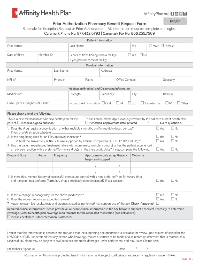 Affinity Prior Authorization Form Fill Out And Sign Printable PDF 